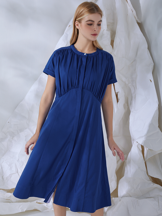 GATHERED-BUTTONS MIDI DRESS