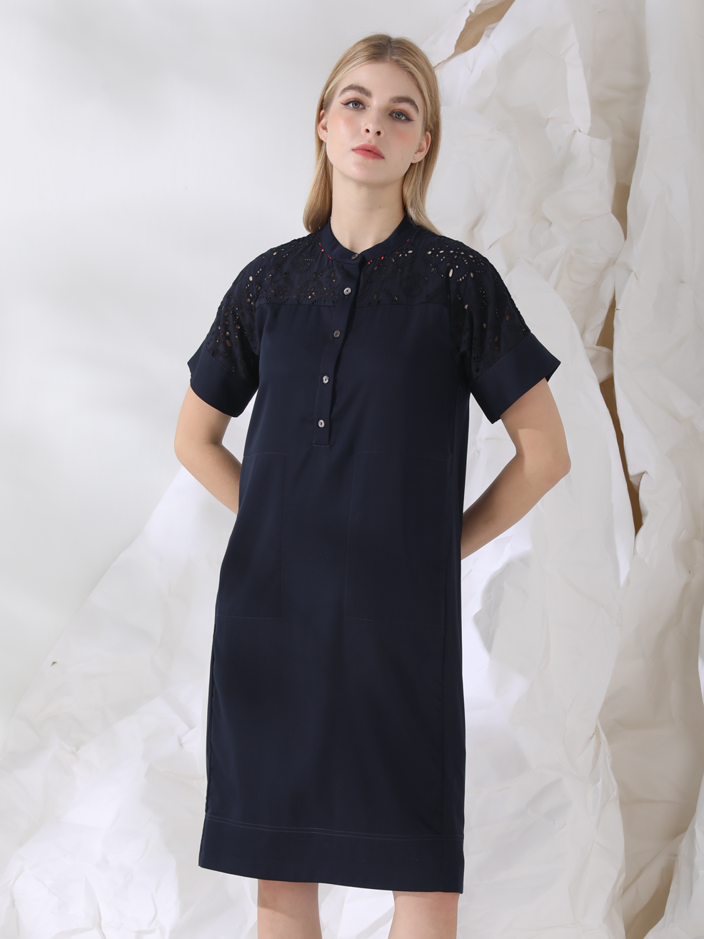 SCHIFFLI EMBROIDERED SHIRT DRESS