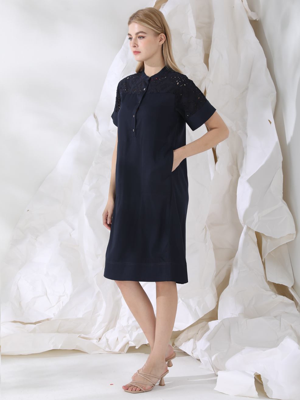 SCHIFFLI EMBROIDERED SHIRT DRESS