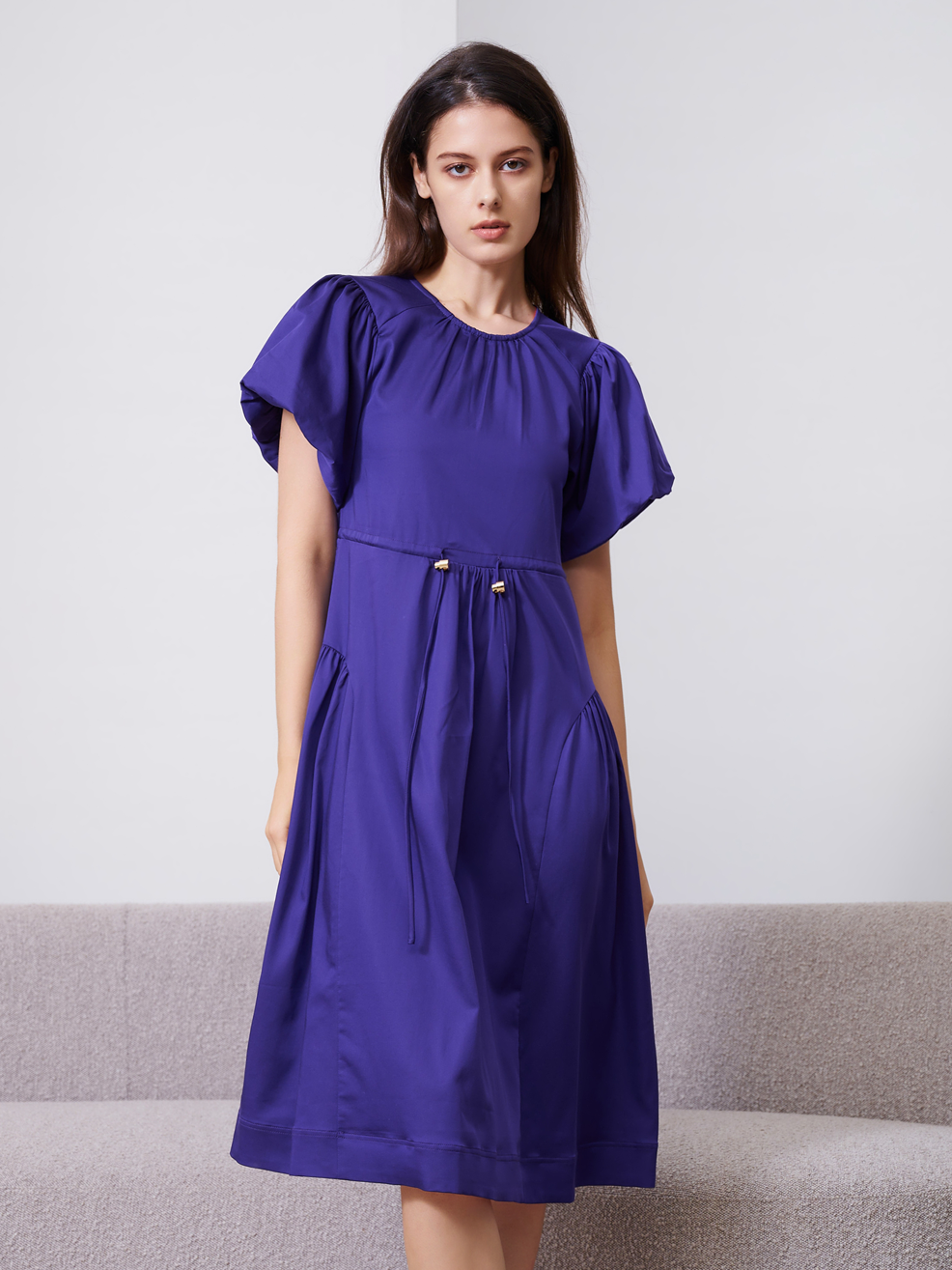 PUFFY SLEEVE MIDI DRESS