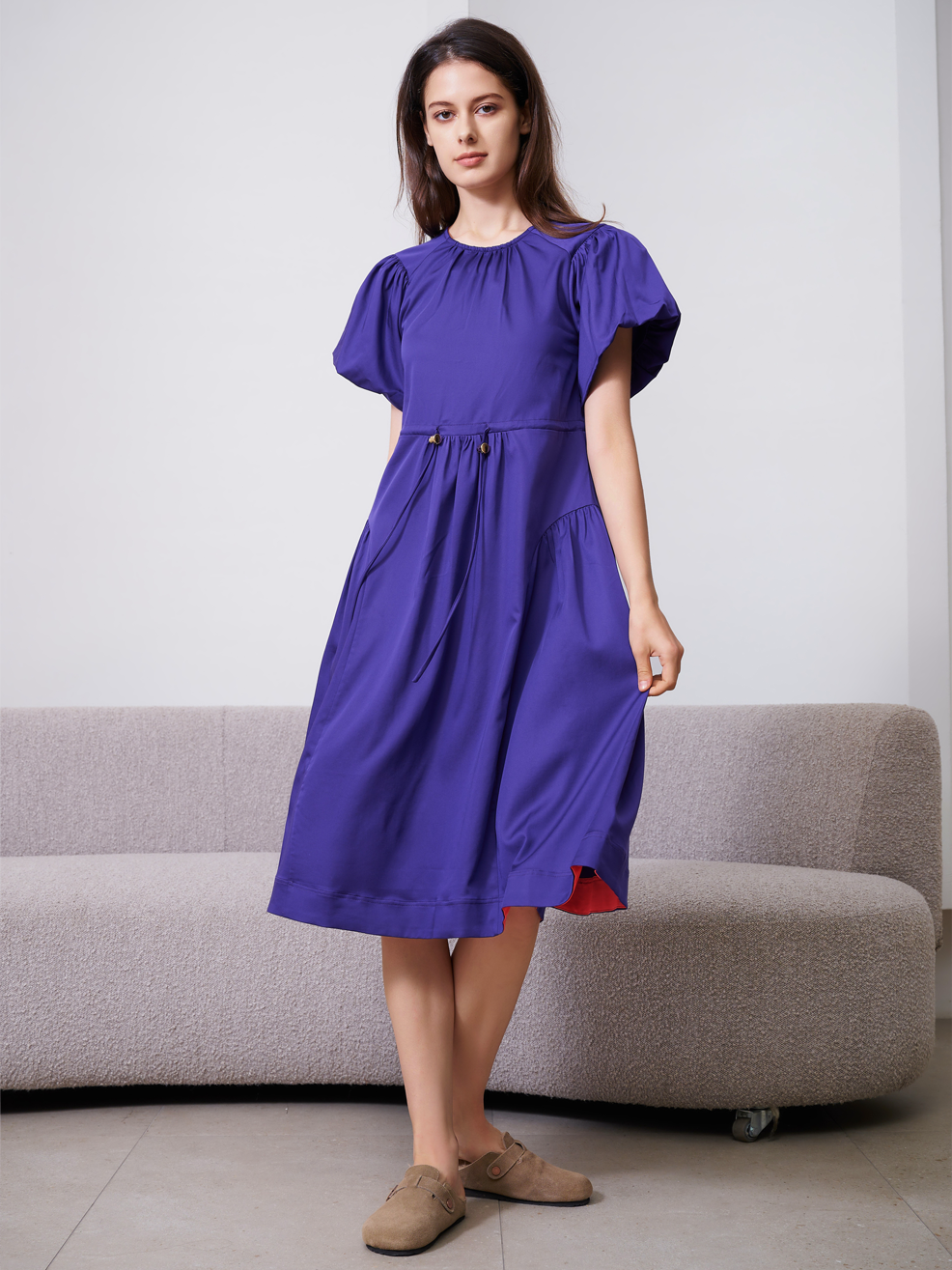 PUFFY SLEEVE MIDI DRESS