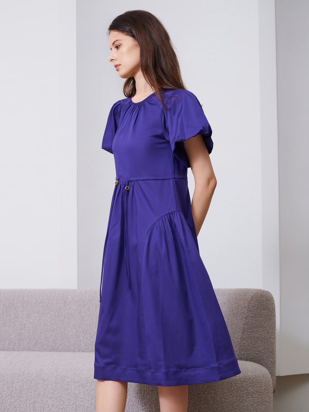 PUFFY SLEEVE MIDI DRESS