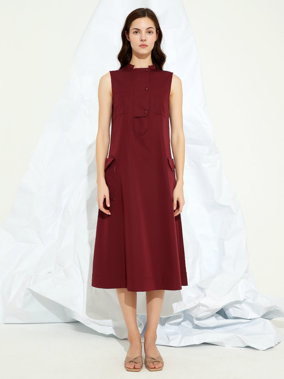 TENCEL COLLAR MIDI DRESS