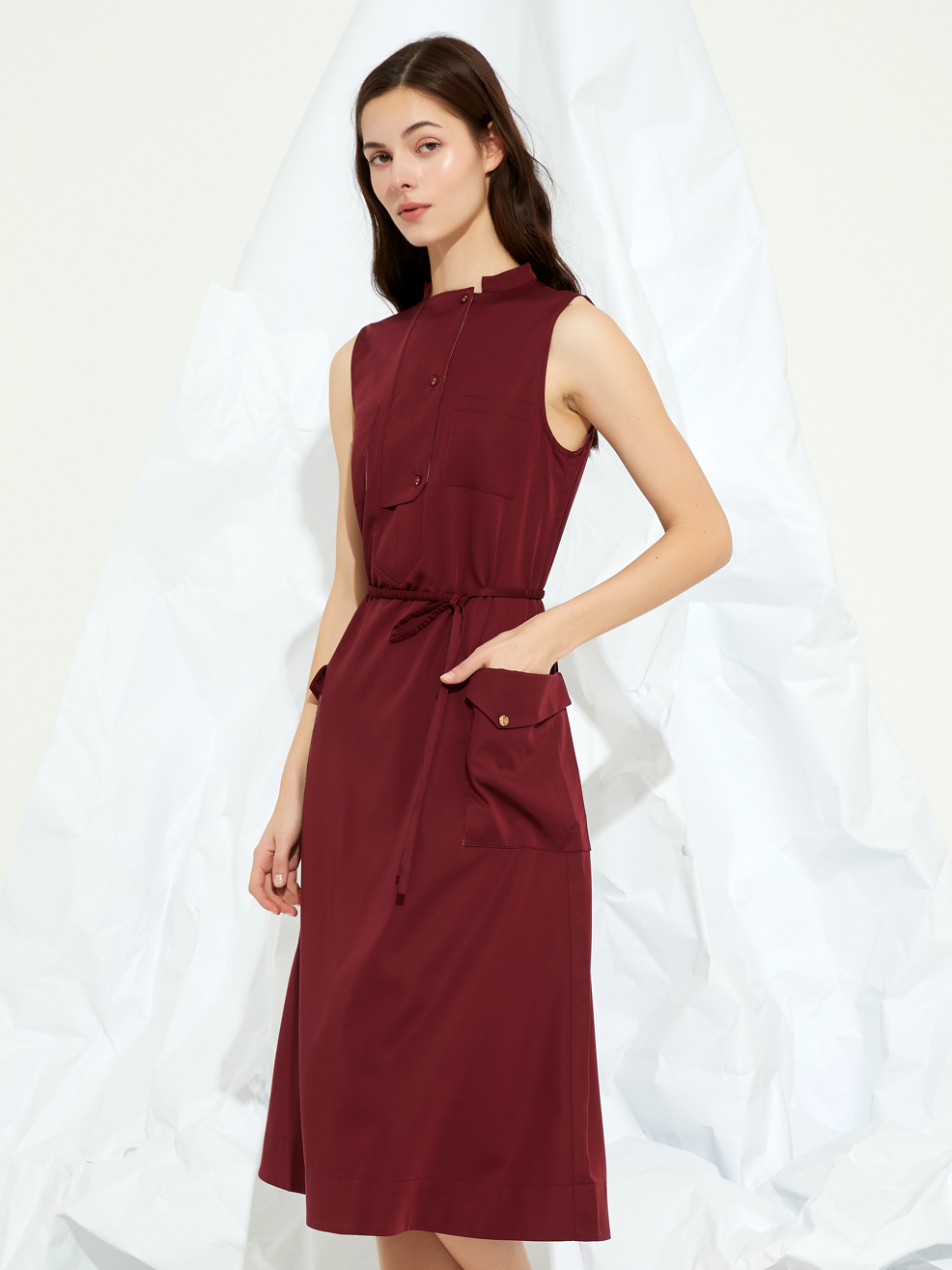 TENCEL COLLAR MIDI DRESS