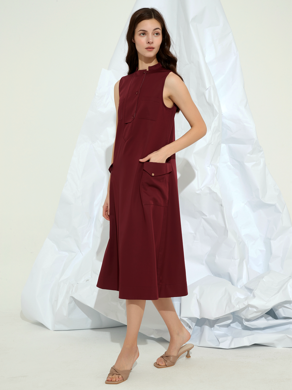 TENCEL COLLAR MIDI DRESS