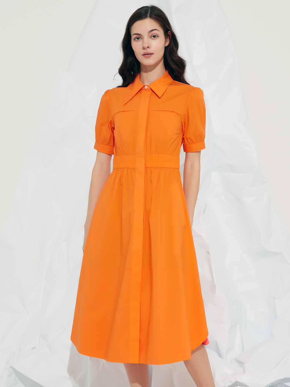 TENCEL BLEND MIDI SHIRT DRESS