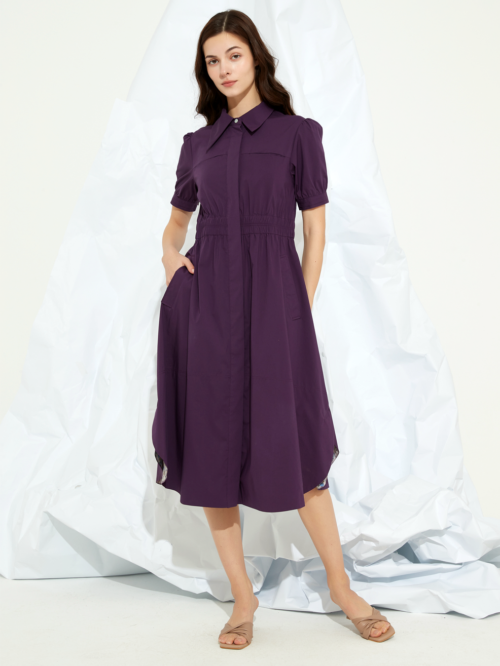 TENCEL BLEND MIDI SHIRT DRESS