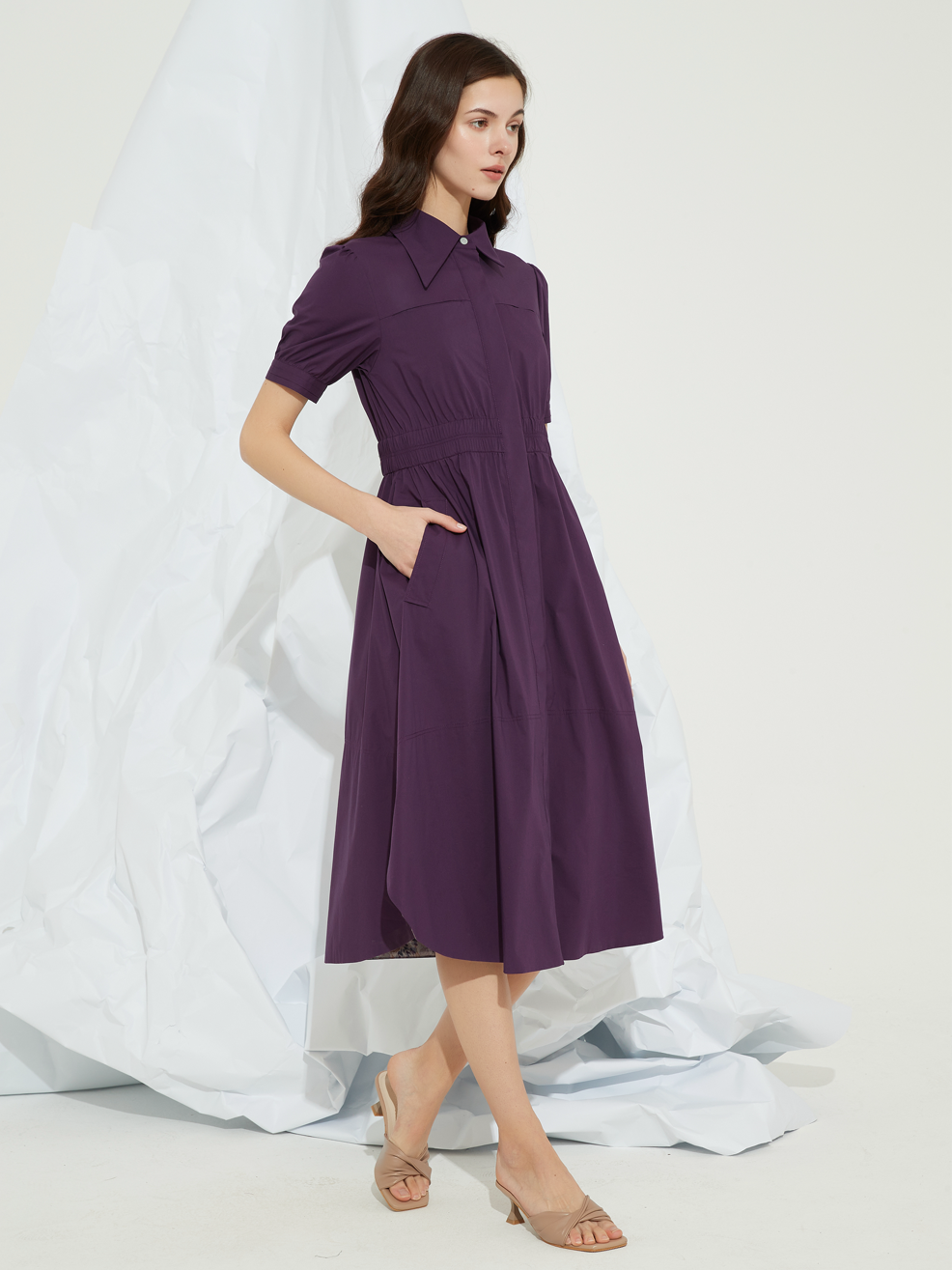 TENCEL BLEND MIDI SHIRT DRESS