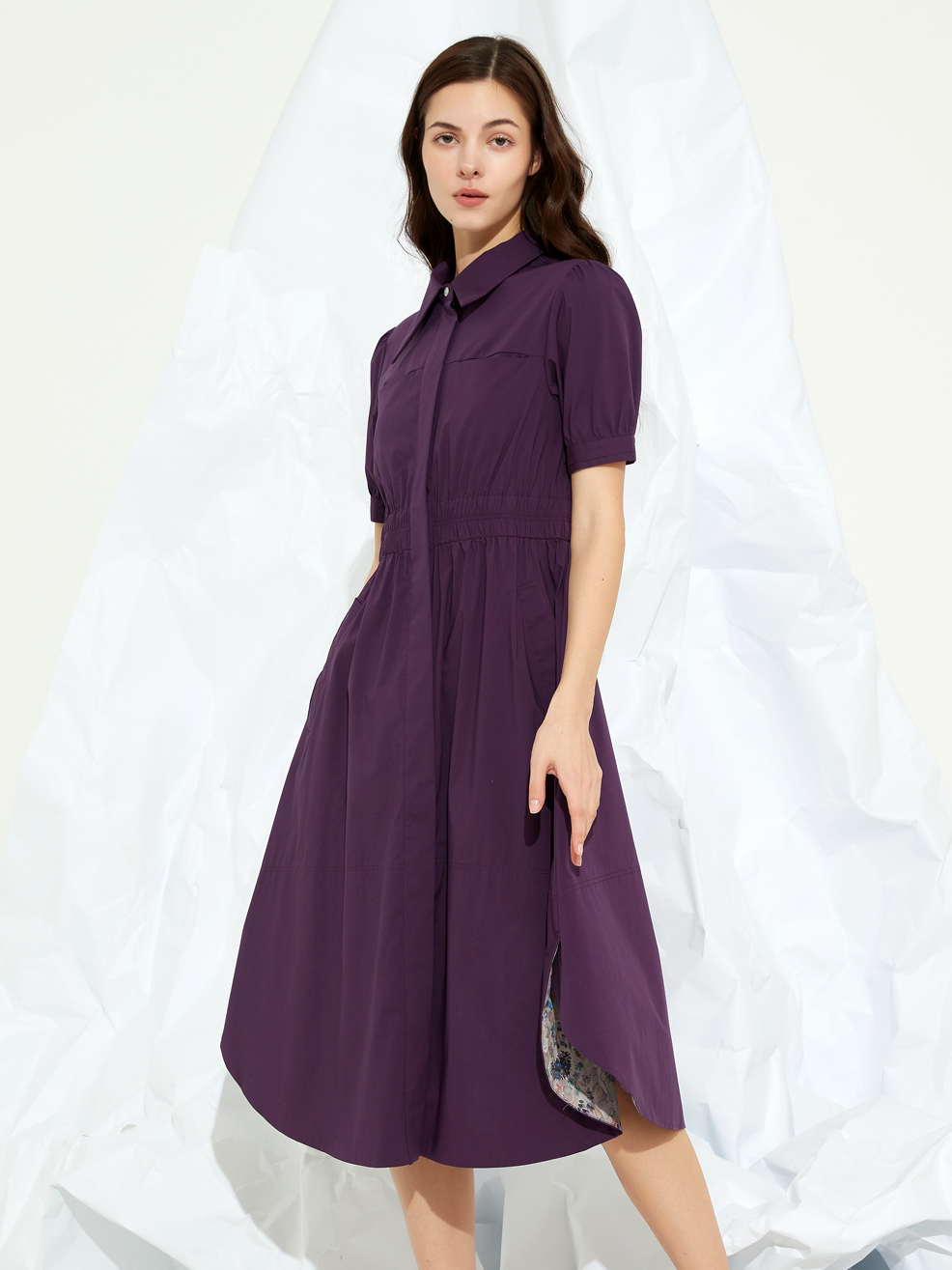 TENCEL BLEND MIDI SHIRT DRESS