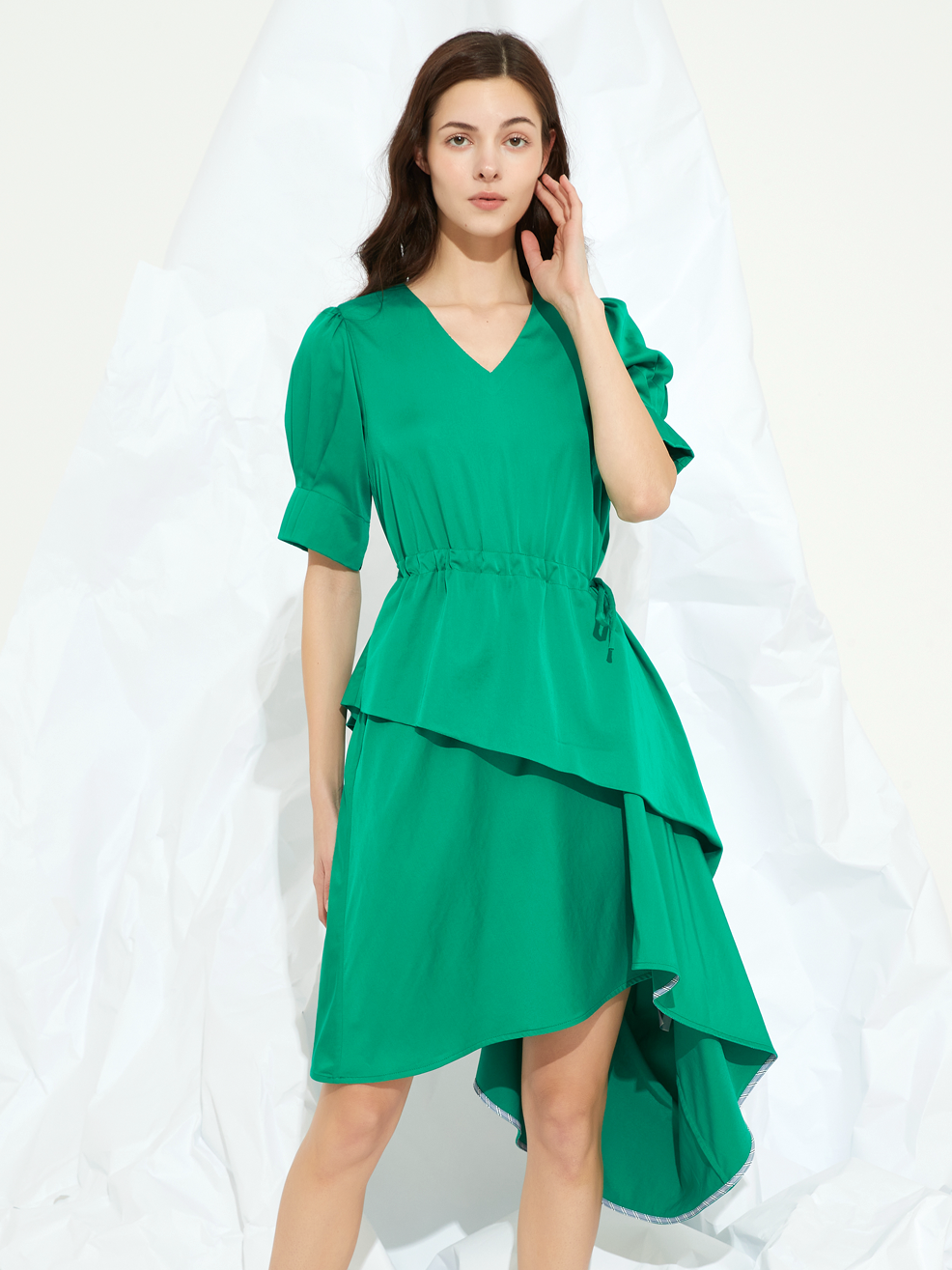 ASYMMETRIC FLARED-HEM MIDI DRESS