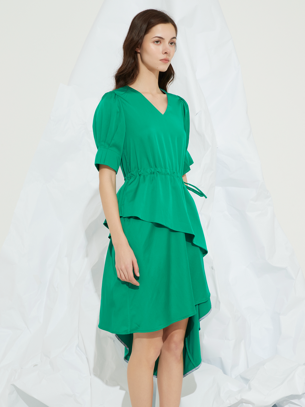 ASYMMETRIC FLARED-HEM MIDI DRESS