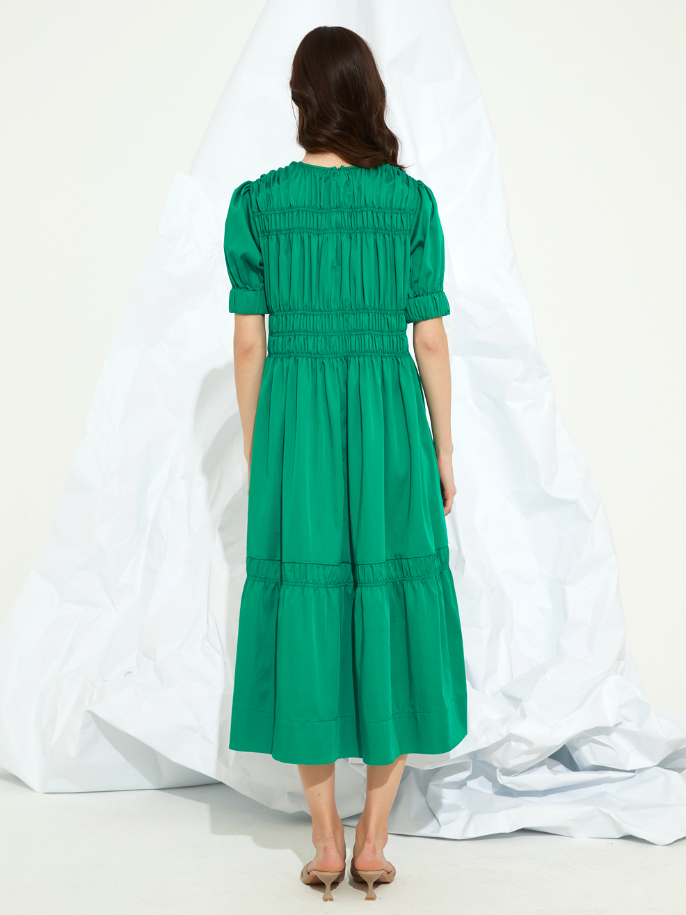 SMOCKED GATHERED MAXI DRESS