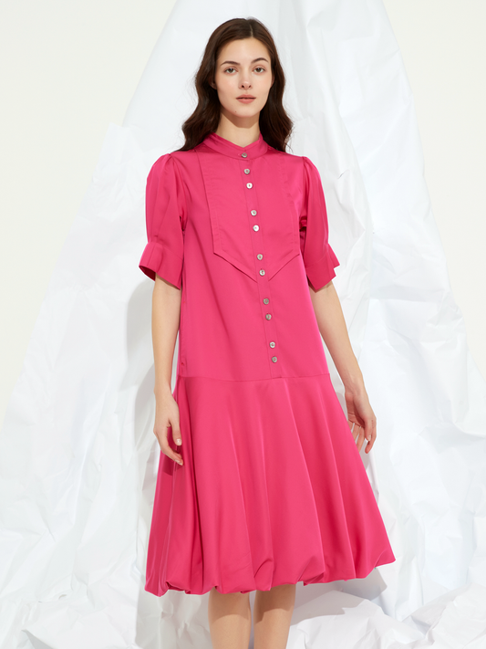 BALLOON GRANDAD-COLLAR MAXI DRESS