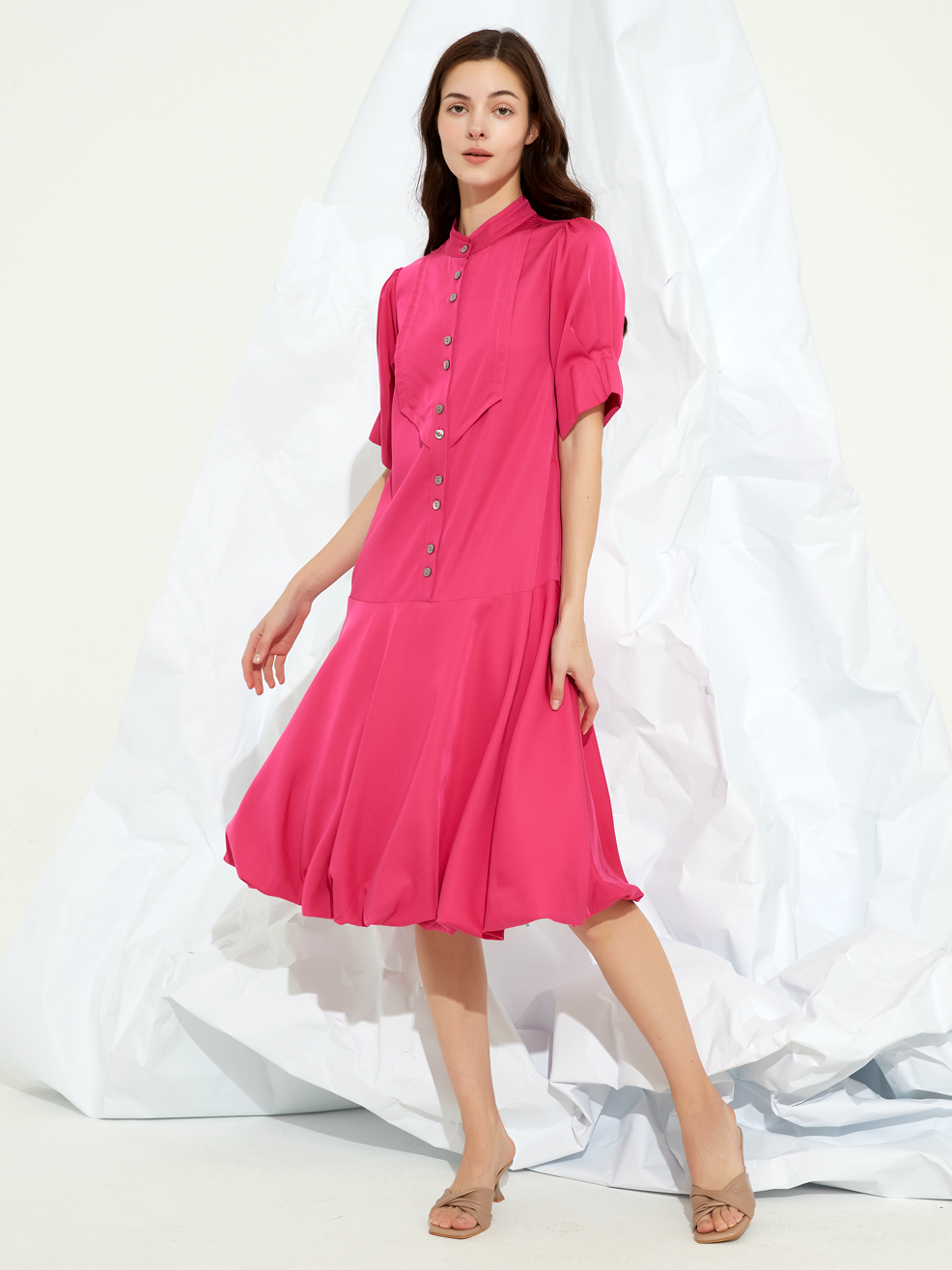 BALLOON GRANDAD-COLLAR MAXI DRESS