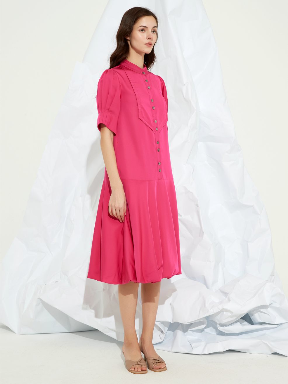 BALLOON GRANDAD-COLLAR MAXI DRESS