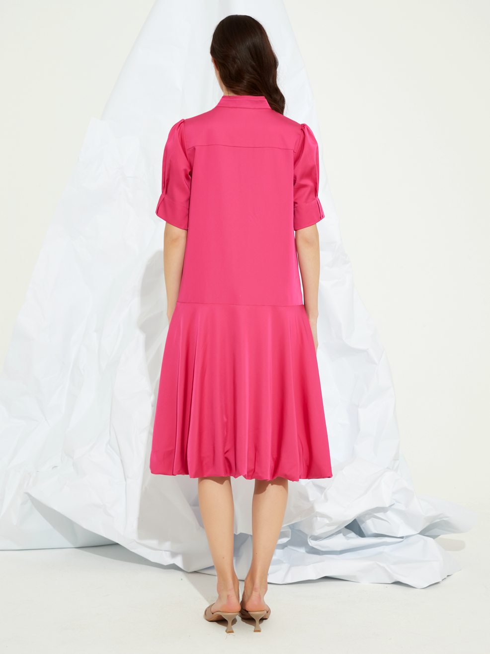 BALLOON GRANDAD-COLLAR MAXI DRESS